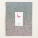 Agenda El agua del océano Flamingo rosa personalizado<br><div class="desc">Un planificador con una foto de fondo de agua clara del océano.  Personalice su nombre con el ilustracion de flamingo rosa en la parte delantera.</div>