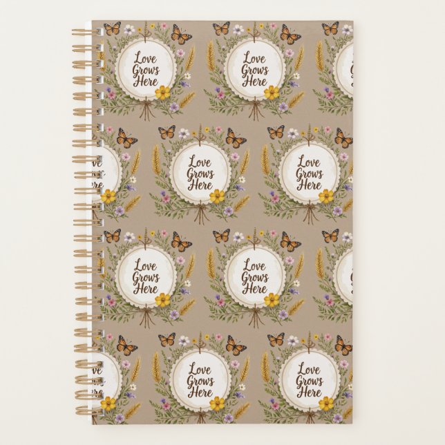 Agenda El amor crece como boho, flores silvestres, trigo, (Anverso)