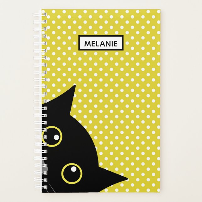 Agenda El curioso gato negro amarillo polka punto persona (Anverso)
