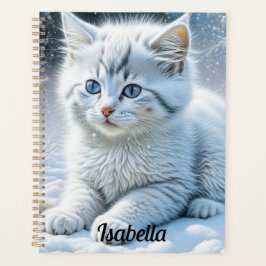 Agenda El gato blanco lindo que juega en la nieve persona