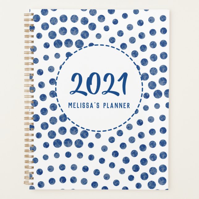 Agenda El Polka Dots Blue Girly Modern Personalizado Anua (Anverso)