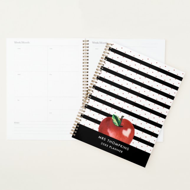 Agenda El profesor Apple Heart Stripes Dots Personalizado (Demostración)