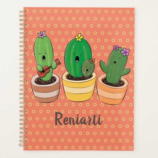 Agenda El trío de cactus lindo canto ilustracion personal (Anverso)