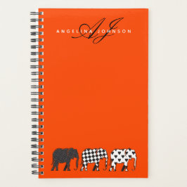 Agenda Elefante Negro Blanco y Naranja Monograma Nombre