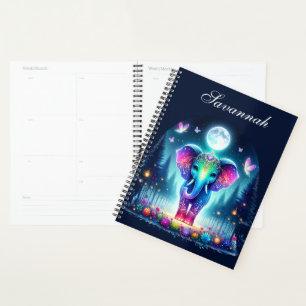 Agenda Elefante Neon Colorful Holográfico Decorado  