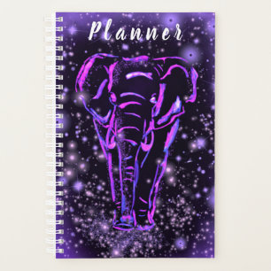 Agenda Elefante Neon Púrpura Rosa Camina En La Noche De 