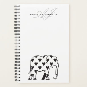 Agenda Elefante Nombre Simple en Blanco y Negro