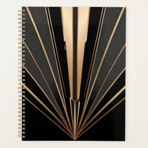Agenda Elegancia geométrica de abanico dorado Art Déco