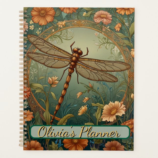 Agenda Elegant Art Nouveau Spring green Dragonfly (Anverso)