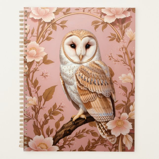Agenda Elegant Barn Owl Pink and Gold Floral  (Anverso)