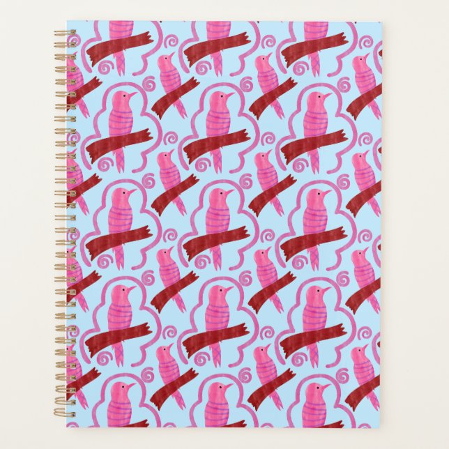 Agenda Elegant birds Pattern Spiral Planner (Anverso)