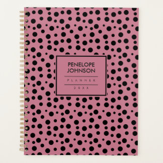 Agenda Elegant Black Blush Pink Polka Dot Pattern