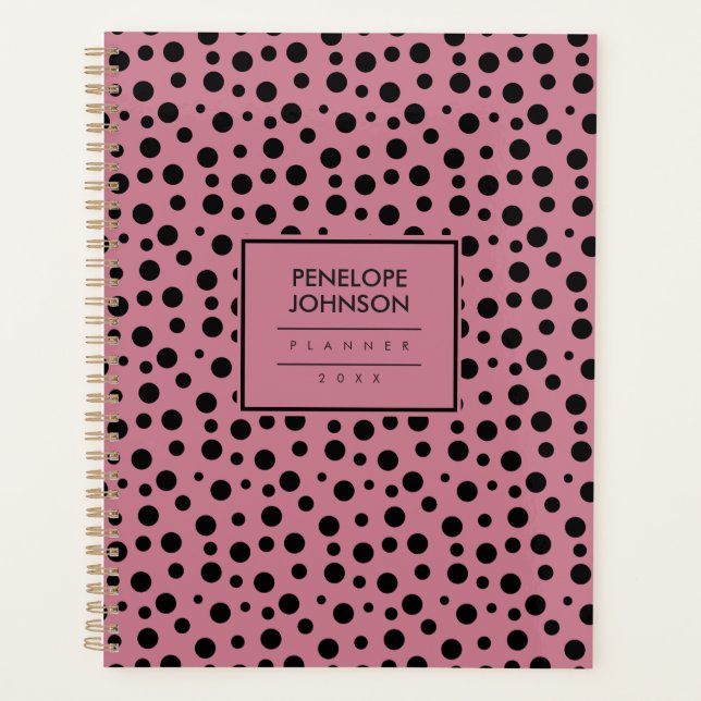 Agenda Elegant Black Blush Pink Polka Dot Pattern (Anverso)