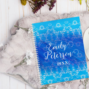 Agenda Elegant Classic Blue White Damask Pattern Yearly