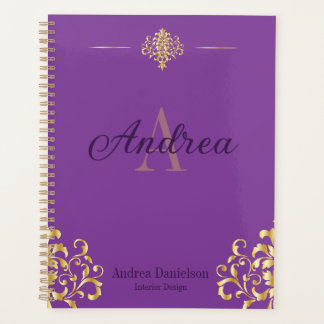Agenda Elegant Damask Monogrammed Gold and Purple Office