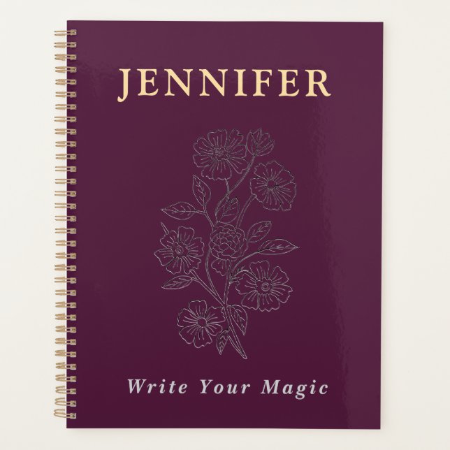 Agenda Elegant Floral Custom Name Notebook | Write Your M (Anverso)