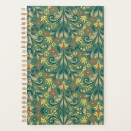 Agenda Elegant Floral Pattern in Yellow and Red on Green