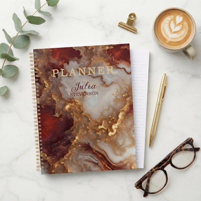 Agenda Elegant Glam Burgundy Red Gold Liquid Marble Agate (Subido por el creador)
