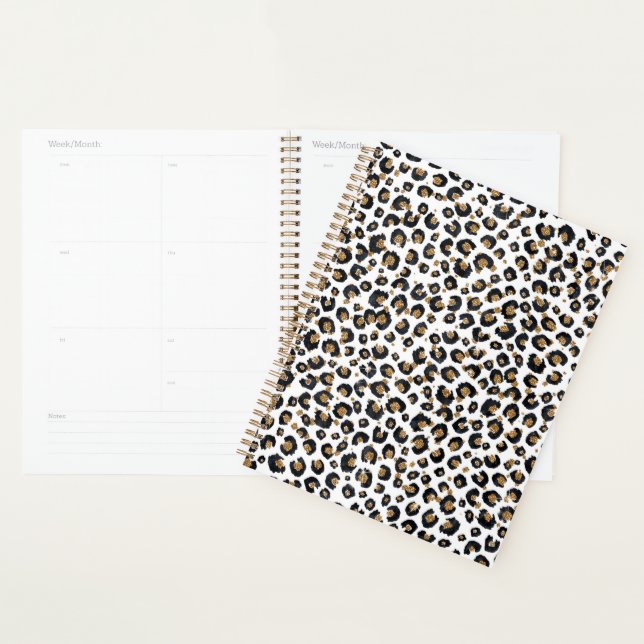 Agenda Elegant Gold Glitter Leopard Pattern (Demostración)