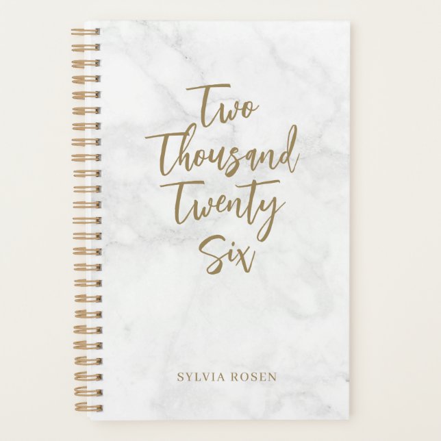 Agenda Elegant Gold Gray White Marble Personalized (Anverso)