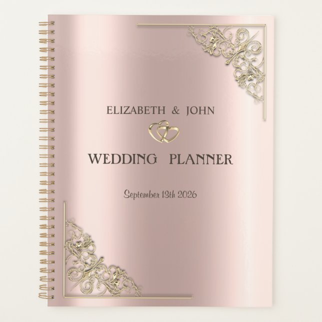Agenda Elegant Gold Hearts Rose Gold Wedding  (Anverso)