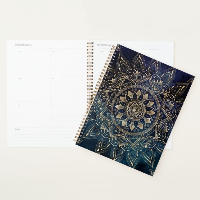 Agenda Elegant Gold Mandala Blue Galaxy (Demostración)