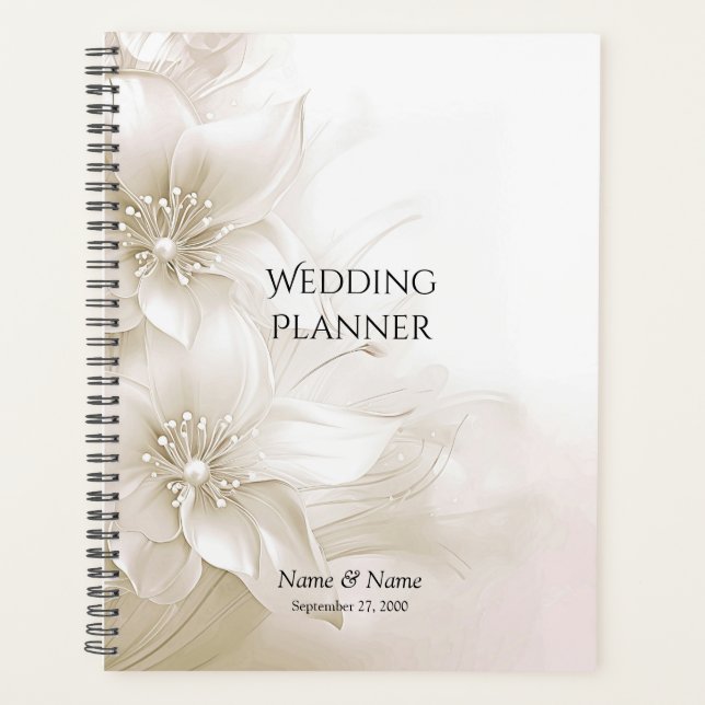 Agenda Elegant Ivory White Flowers Planner (Anverso)