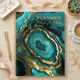 Agenda Elegant Luxury Teal Agate & Gold Geode Marble