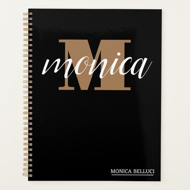 Agenda Elegant Monogram Black Gold Script minimal (Anverso)