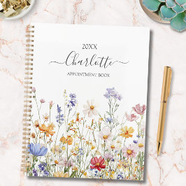 Agenda Elegant Monogram Watercolor Colorful Wildflower