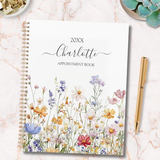 Agenda Elegant Monogram Watercolor Colorful Wildflower (In situ)