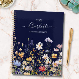 Agenda Elegant Monogram Watercolor Colorful Wildflower