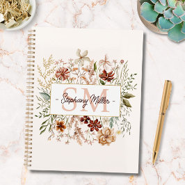 Agenda Elegant Monogram Watercolor Fall Wildflower Floral