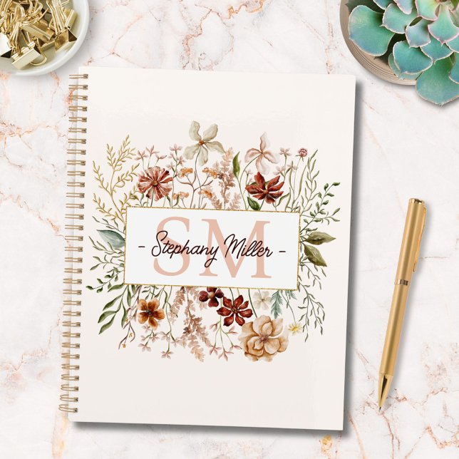 Agenda Elegant Monogram Watercolor Fall Wildflower Floral (In situ)