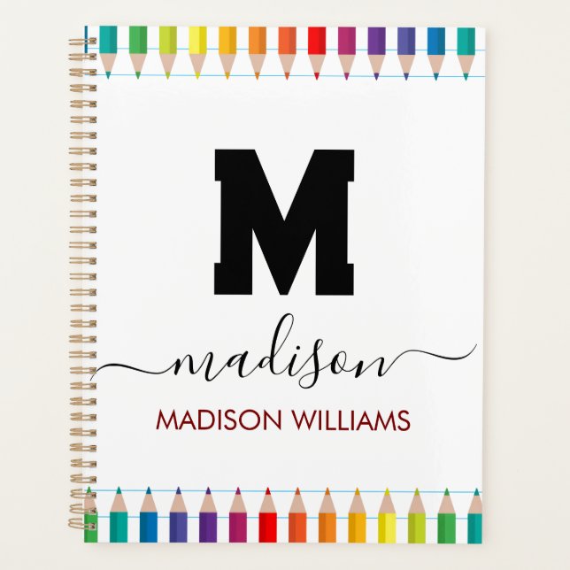 Agenda Elegant Monogram white black  Script Office School (Anverso)