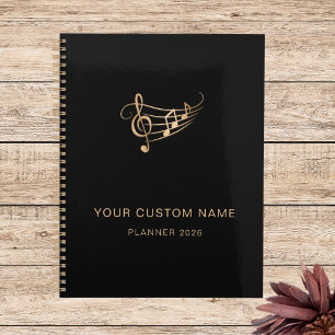 Agenda Elegant Music Notes Gold Black Singer anualmente