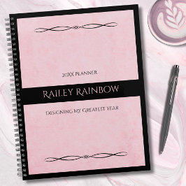 Agenda Elegant Pink Black Monogram Executive Planner