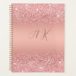 Agenda Elegant Rose Gold Luxe Shimmer Monogram