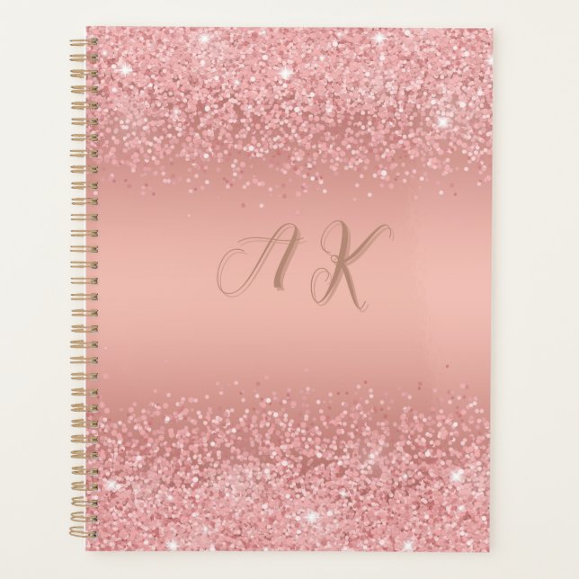 Agenda Elegant Rose Gold Luxe Shimmer Monogram (Anverso)