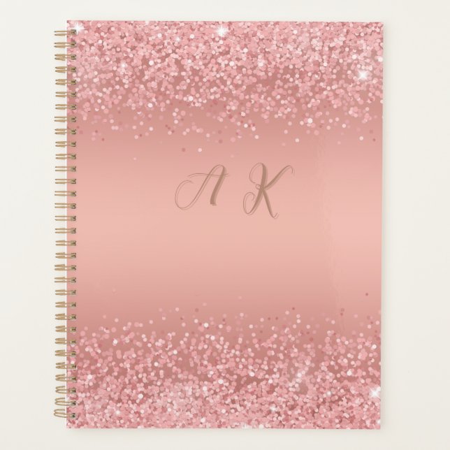 Agenda Elegant Rose Gold Luxe Shimmer Monogram (Anverso)