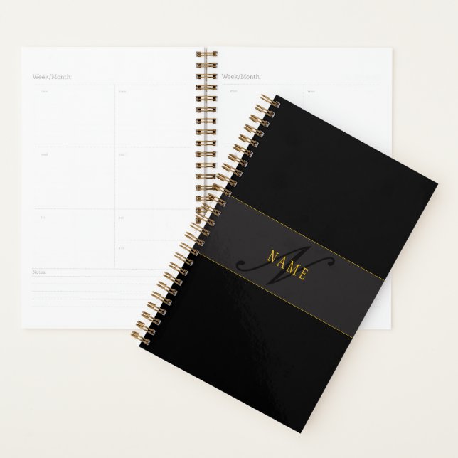 Agenda Elegant Script Monogram Black & Gold (Demostración)