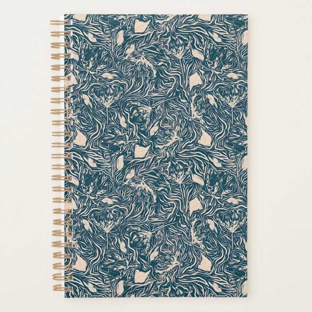 Agenda Elegant Teal Botanical Swirl Seamless Pattern (Anverso)