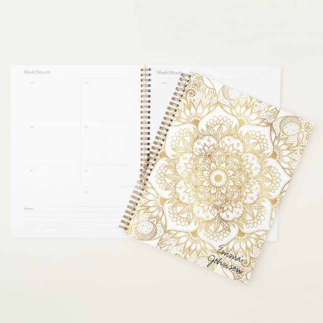 Agenda Elegant White Gold Mandala Floral  (Demostración)