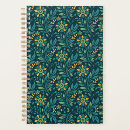 Agenda Elegant Yellow and Teal Floral Pattern Design