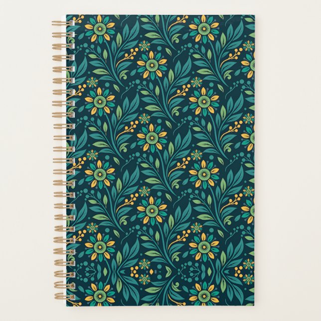 Agenda Elegant Yellow and Teal Floral Pattern Design (Anverso)