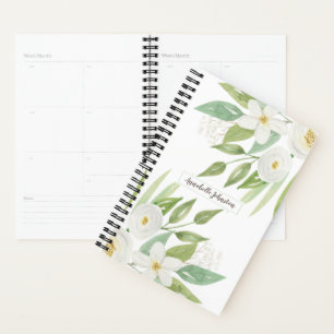 Agenda Elegante acuarela blanca y verde floral