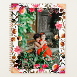 Agenda Elegante acuarela de color rosa de vegetación flo
