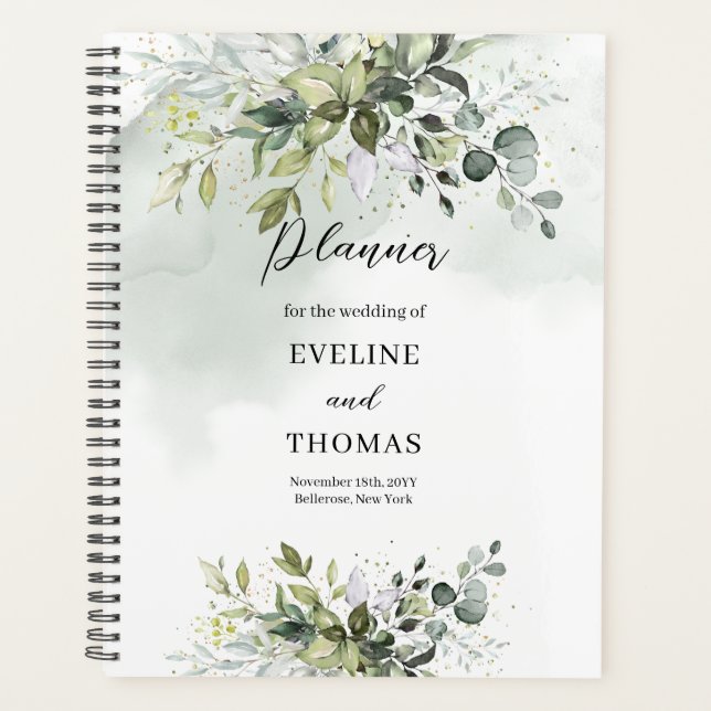 Agenda Elegante acuarela de oro de eucalipto verde botáni (Anverso)