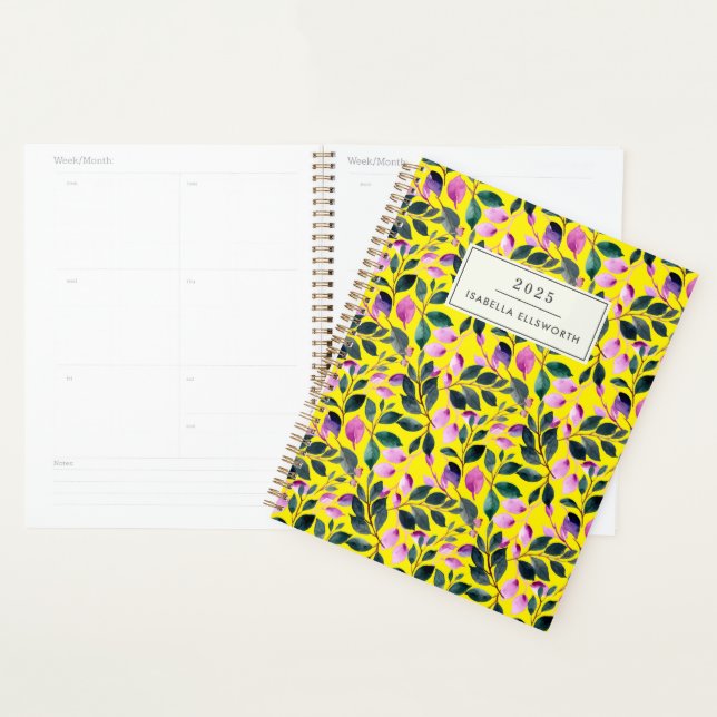Agenda Elegante acuarela Floral Amarillo Nombre 2025 (Demostración)