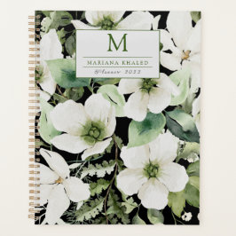 Agenda Elegante acuarela floral blanco y negro